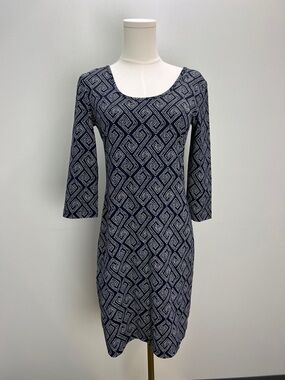 Persifor Tuckernuck Stretchy Midi Dress 3/4 Sleeve Preppy USA Small Blue Coastal